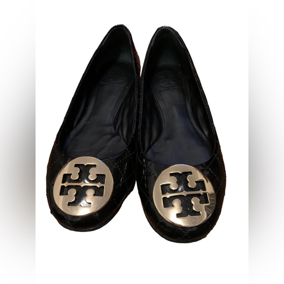Tory Burch Quilted Black Patent Flats - Picture 2 of 4